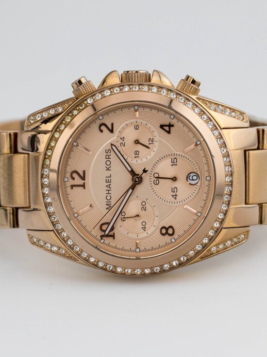 Michael Kors MK-5263 Crystal Chronograph Quartz Analog Women\'s Watch New Battery main image 5